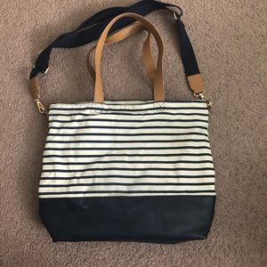 Navy & white striped tote bag